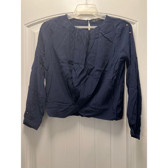 NWT Zara Basic Women’s Crew Neck Pearl Long Sleeve Pullover Casual Top Sz M Blue - Picture 1 of 7